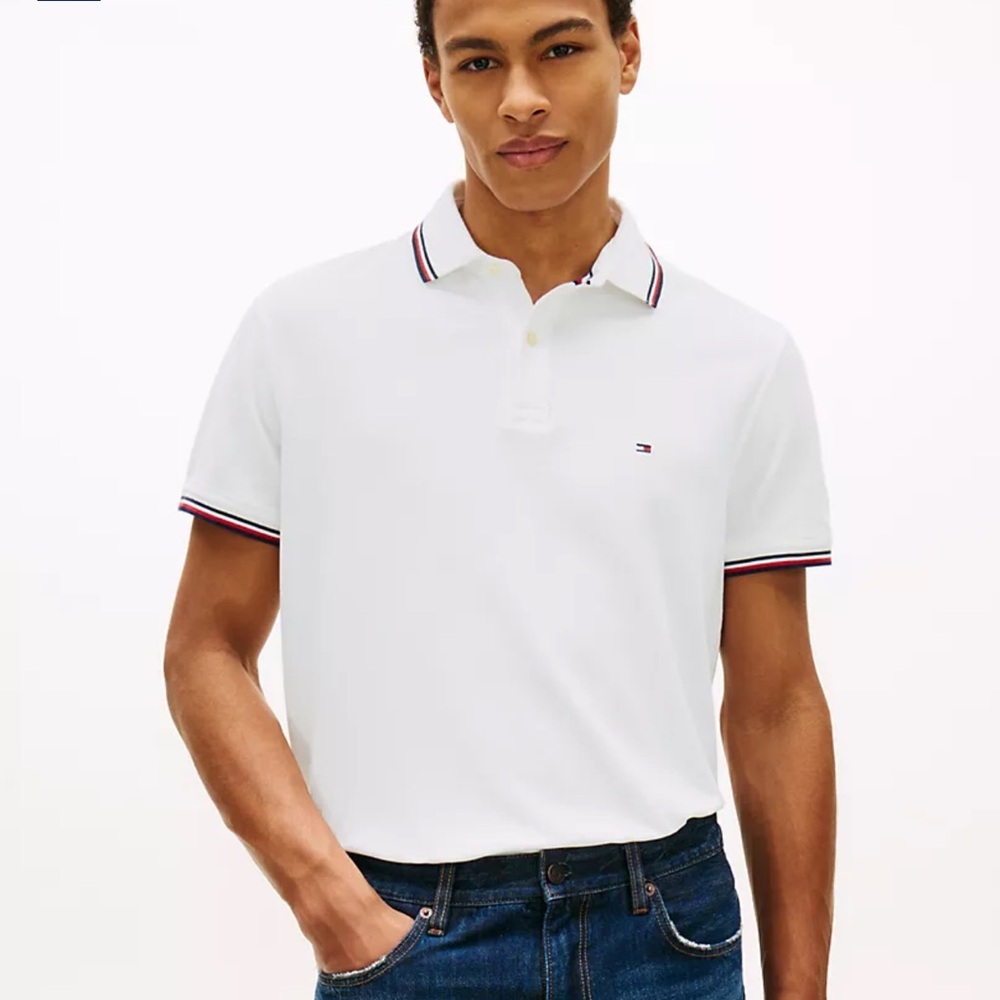 NWT Tommy Hilfiger 100% Cotton Classic White Polo Tee Shirt Large